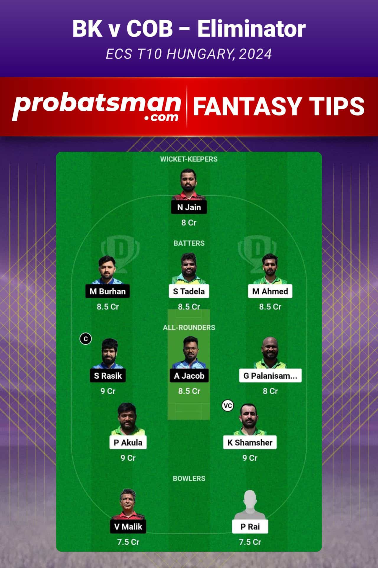 BK vs COB Dream11 Prediction For Match 56 of ECS T10 Hungary 2024