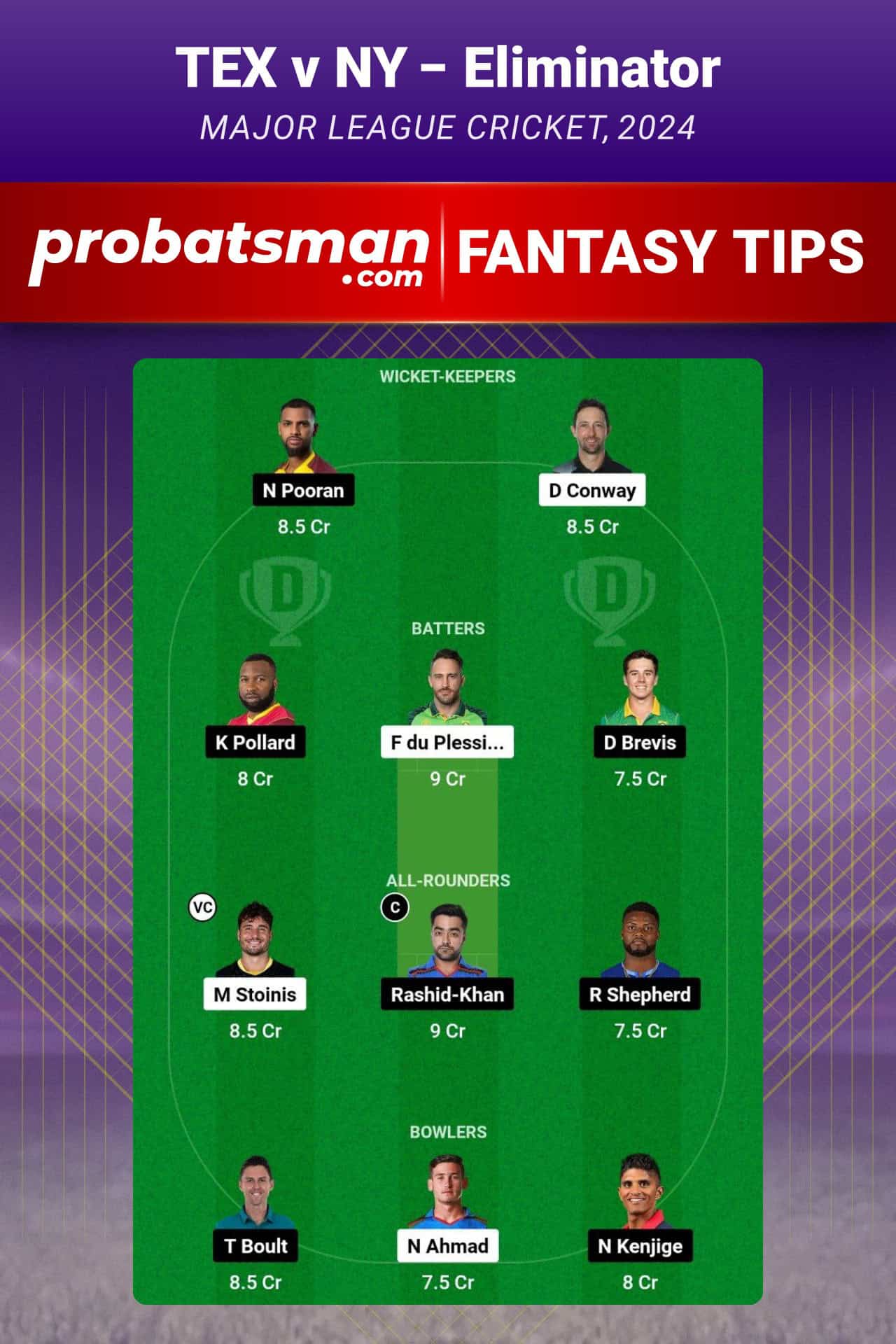 TEX vs NY Dream11 Prediction For Eliminator of Major League Cricket 2024