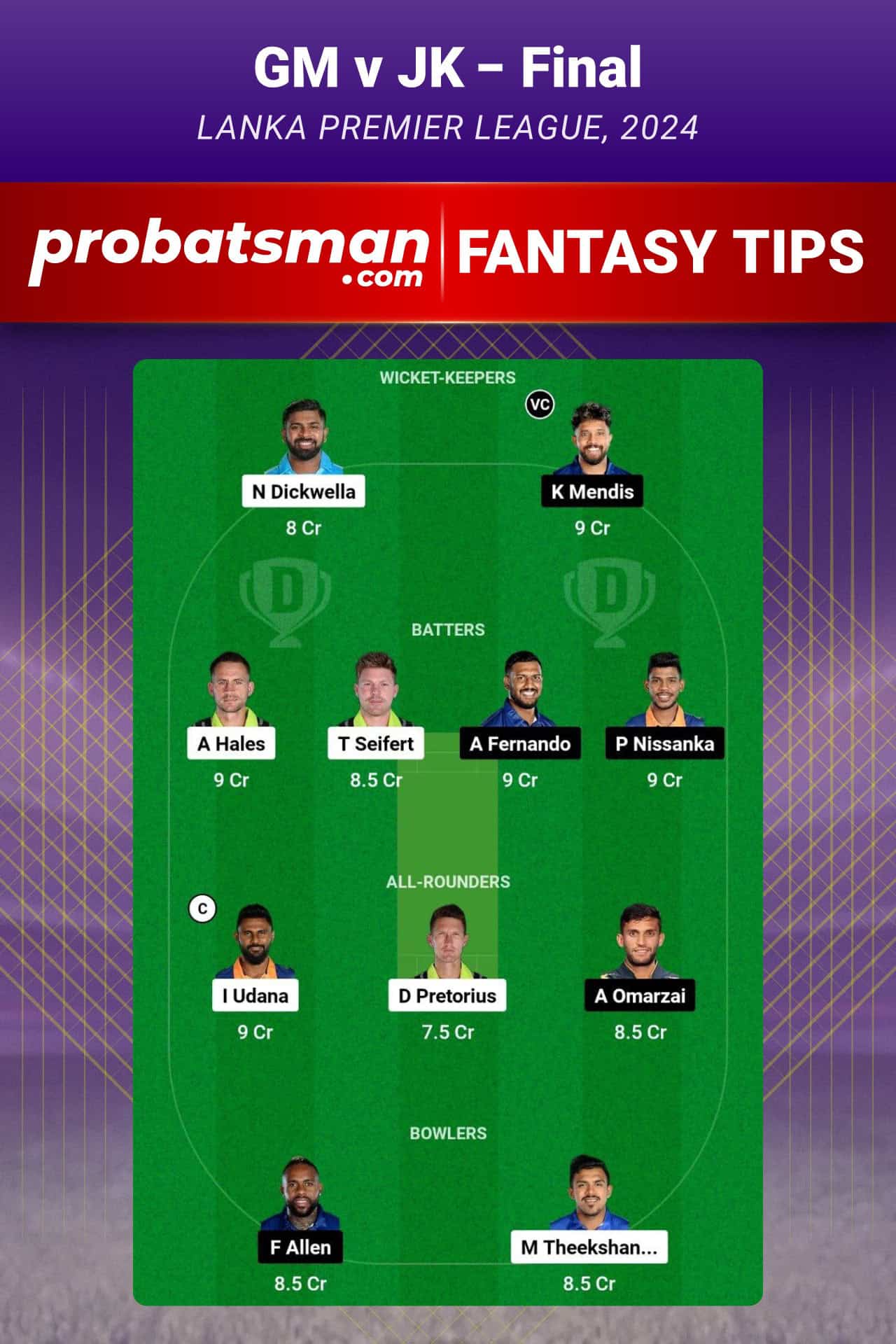 GM vs JK Dream11 Prediction For The Final of Lanka Premier League 2024