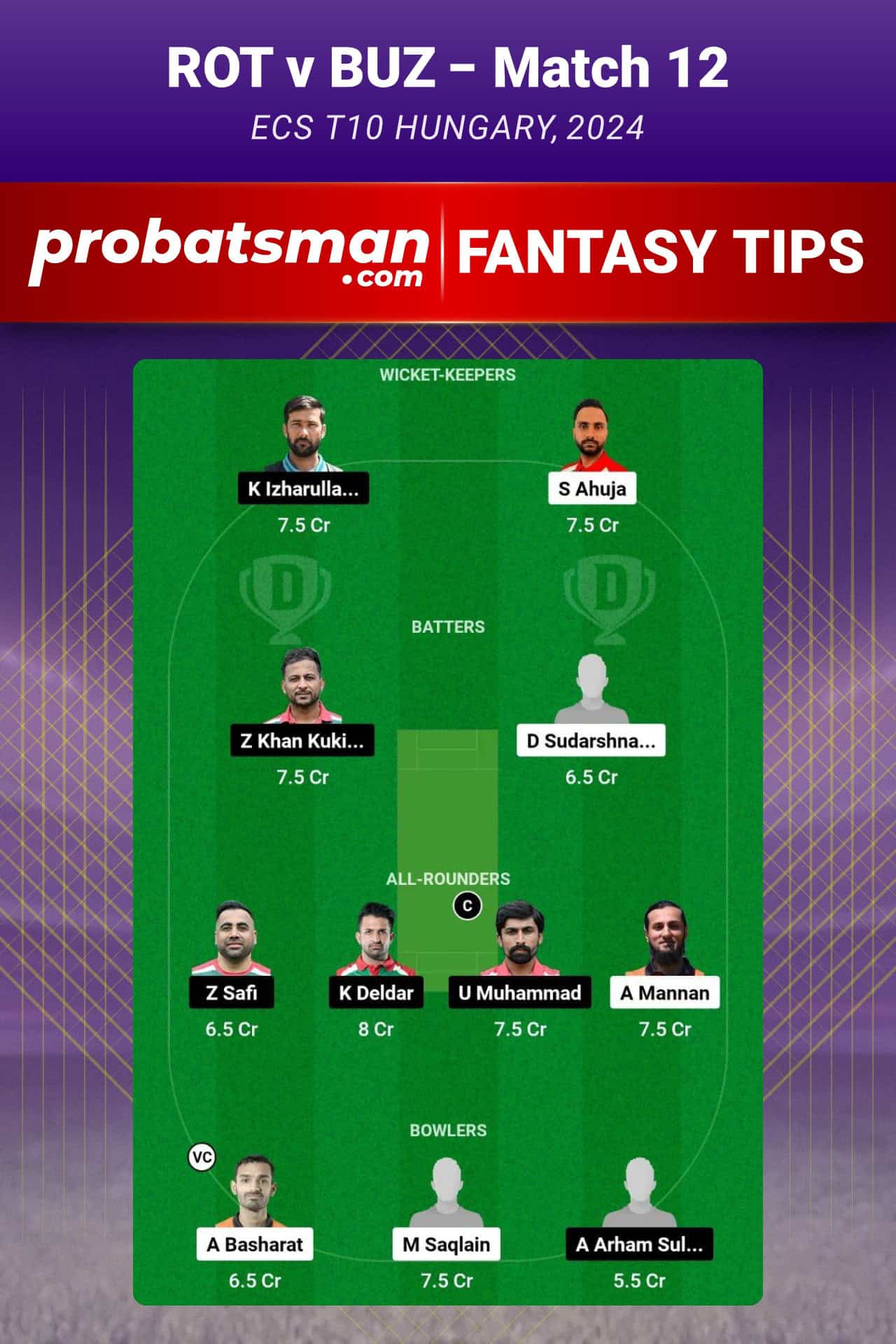 ROT vs BUZ Dream11 Prediction For Match 12 of ECS T10 Hungary 2024