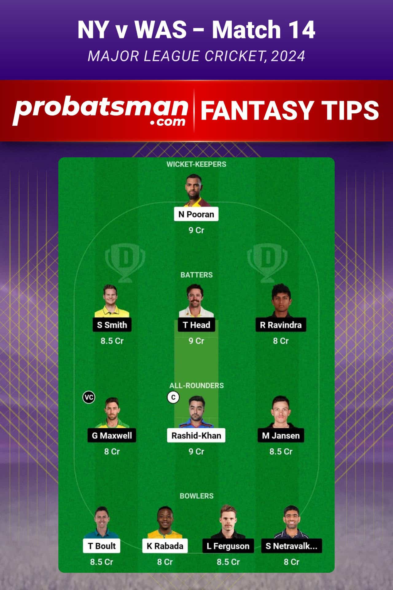 NY vs WAS Dream11 Prediction For Match 14 of Major League Cricket 2024