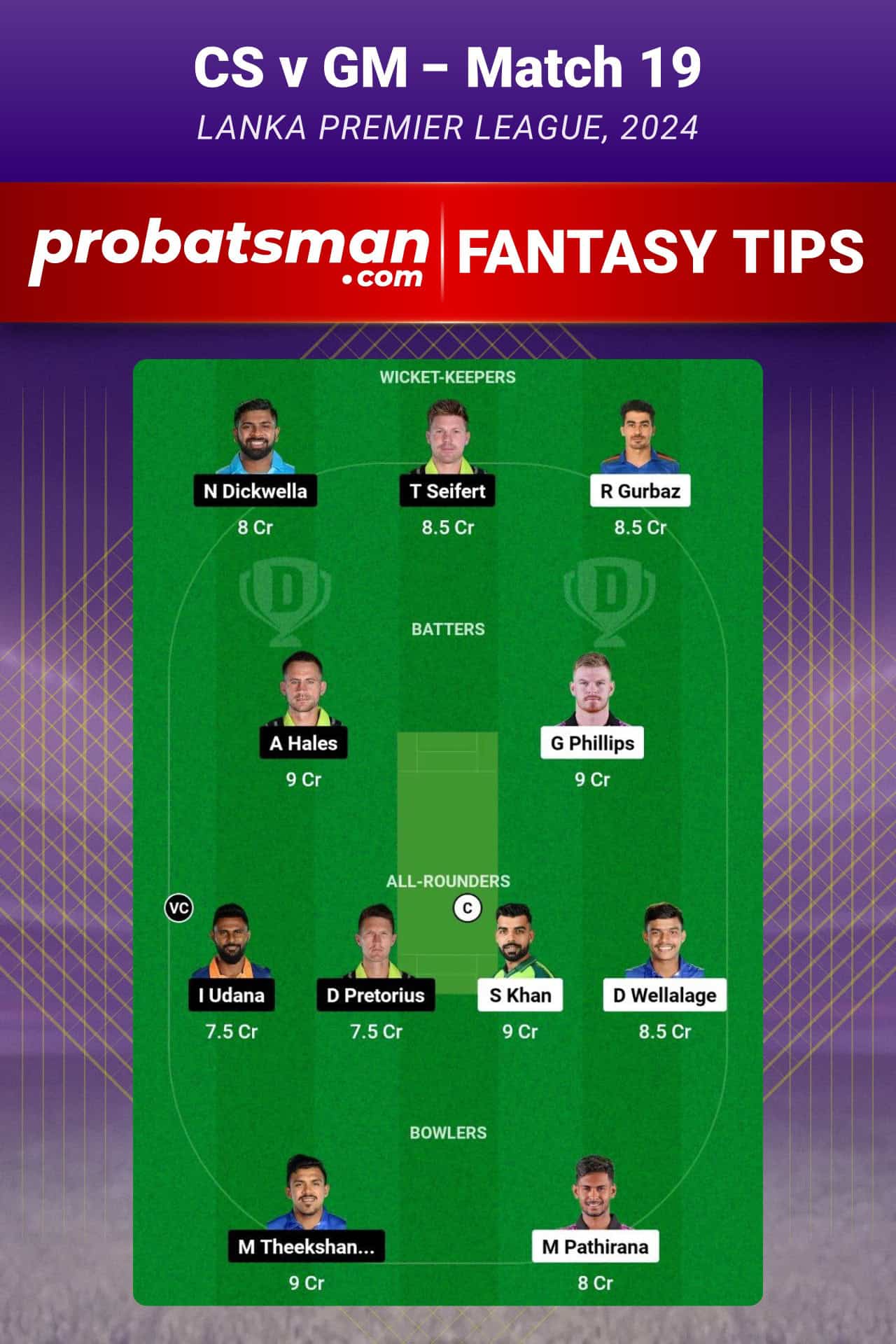 CS vs GM Dream11 Prediction For Match 19 of Lanka Premier League 2024