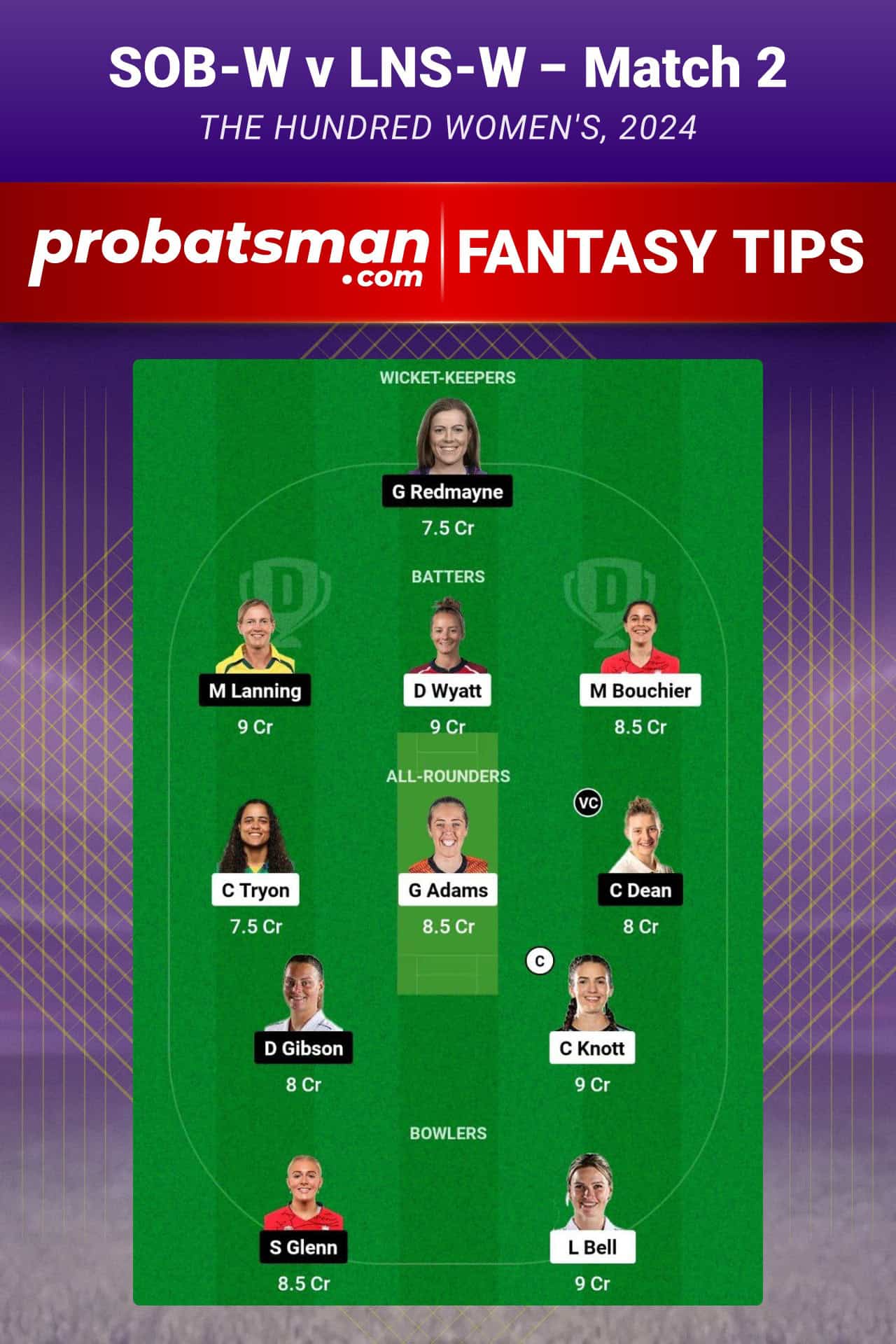 SOB-W vs LNS-W Dream11 Prediction For Match 2 of The Hundred Women's 2024