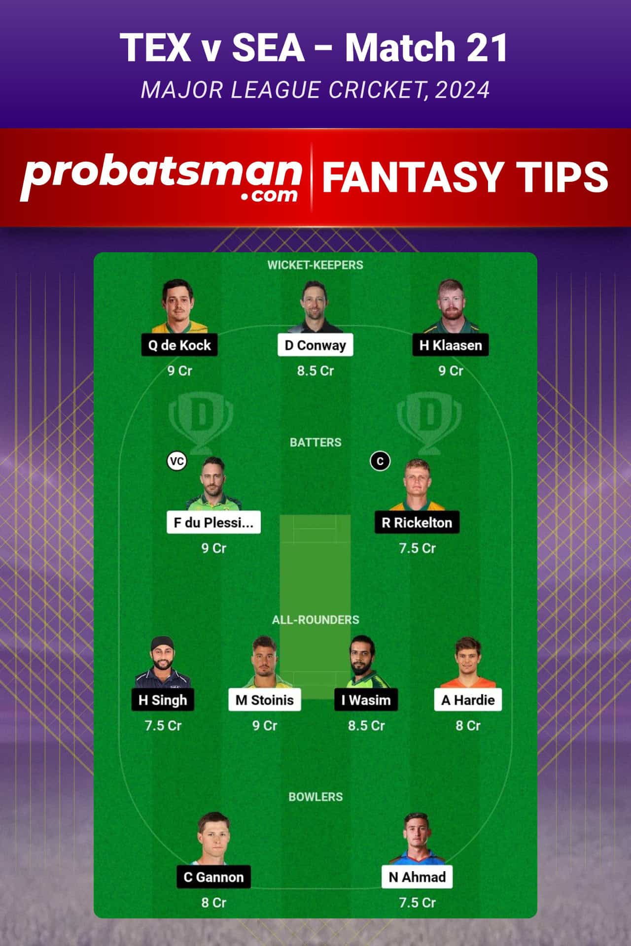 TEX vs SEA Dream11 Prediction For Match 21 of Major League Cricket 2024