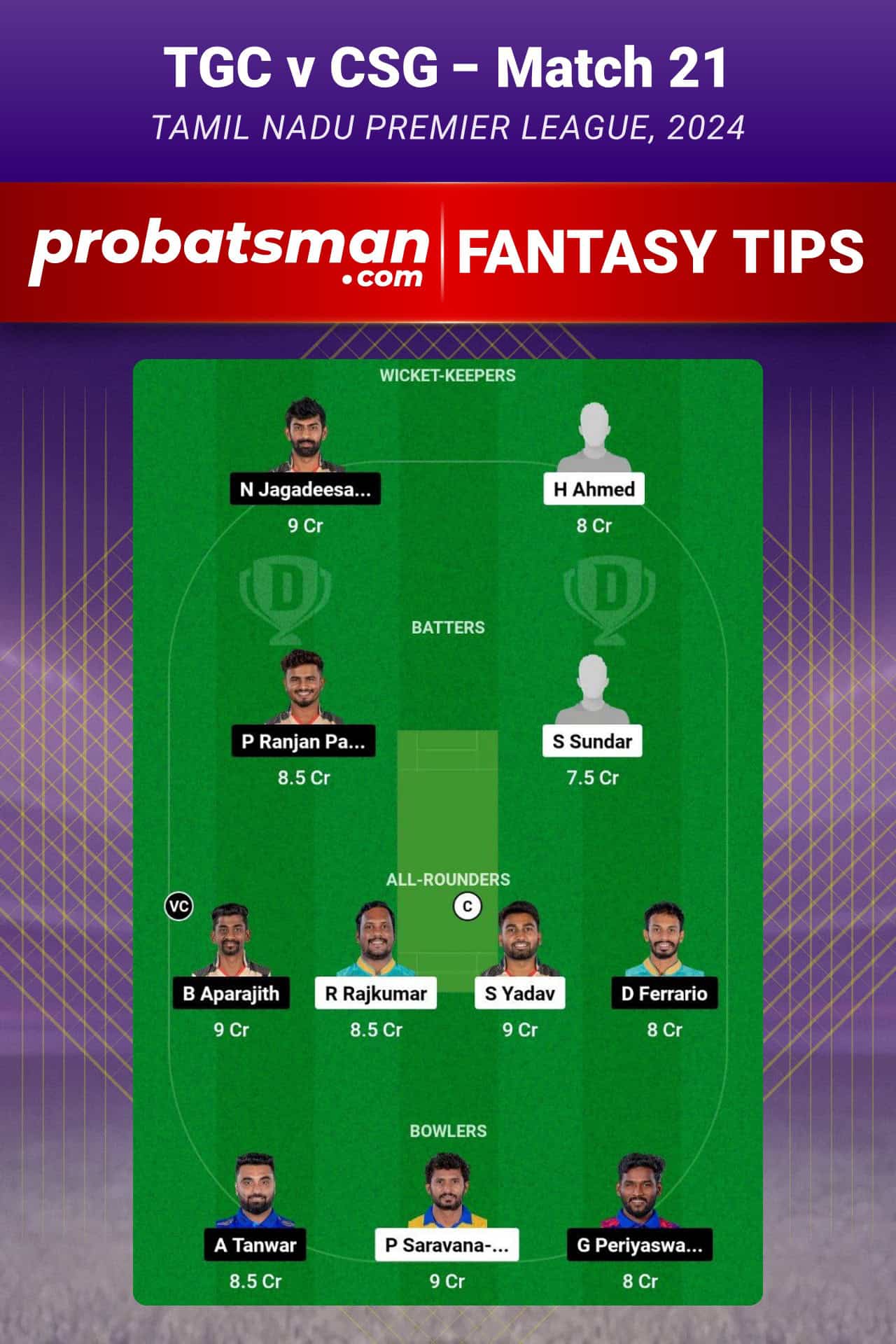 TGC vs CSG Dream11 Prediction For Match 21 of TNPL 2024