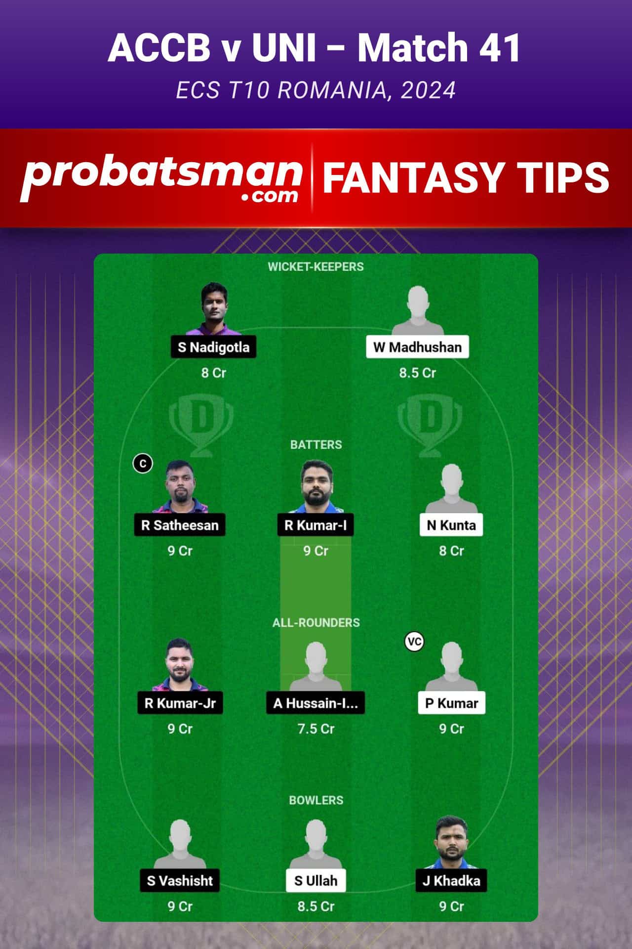 ACCB vs UCCB Dream11 Prediction For Match 41 of ECS T10 Romania 2024