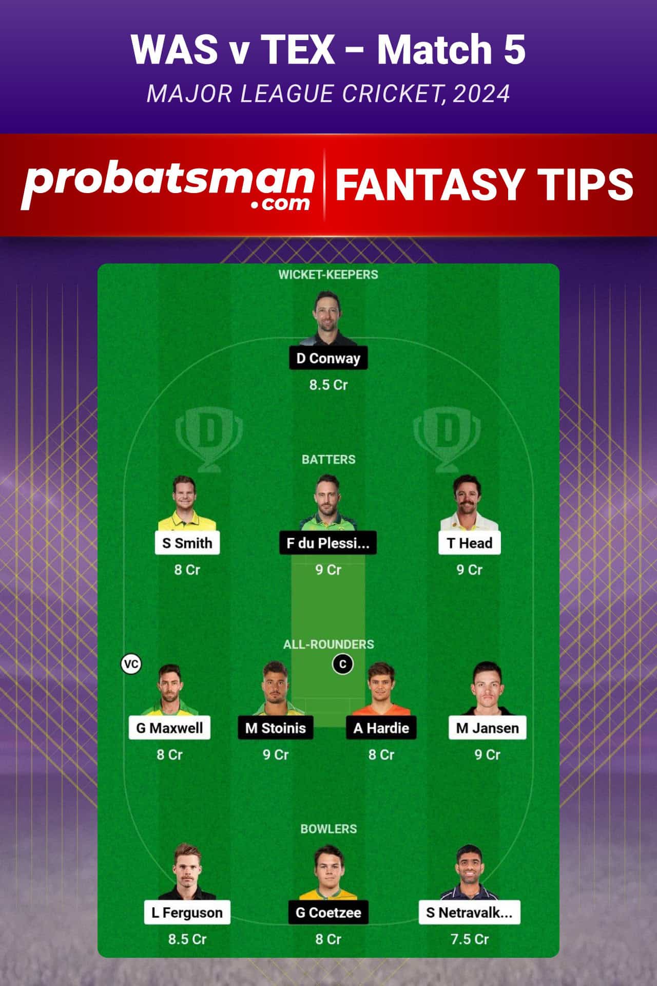 WAS vs TEX Dream11 Prediction For Match 5 of Major League Cricket 2024