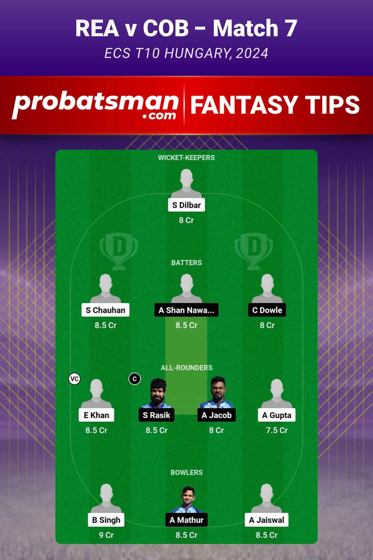 REA vs COB Dream11 Prediction For Match 7 of ECS T10 Hungary 2024