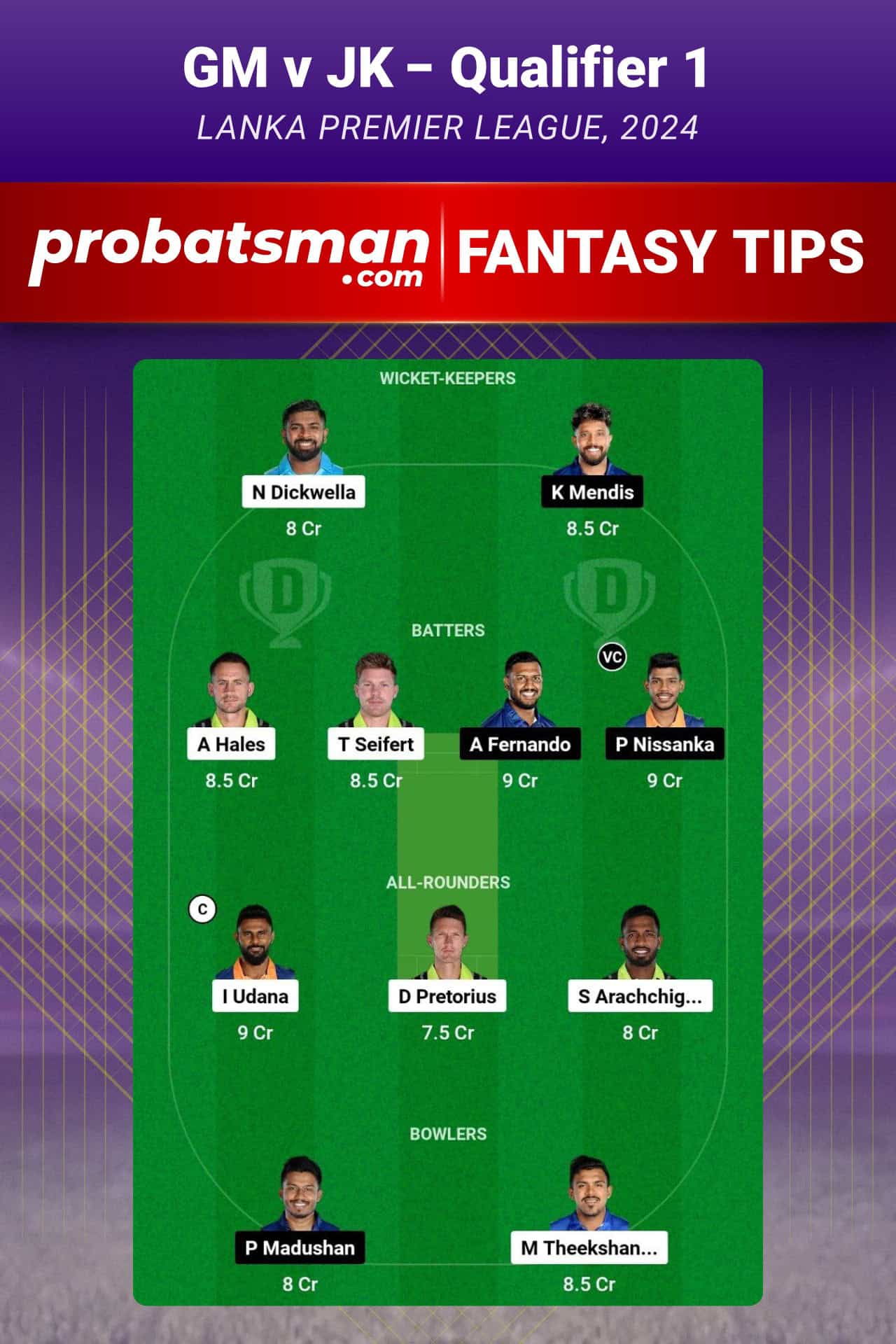 GM vs JK Dream11 Prediction For Qualifier 1 of Lanka Premier League 2024