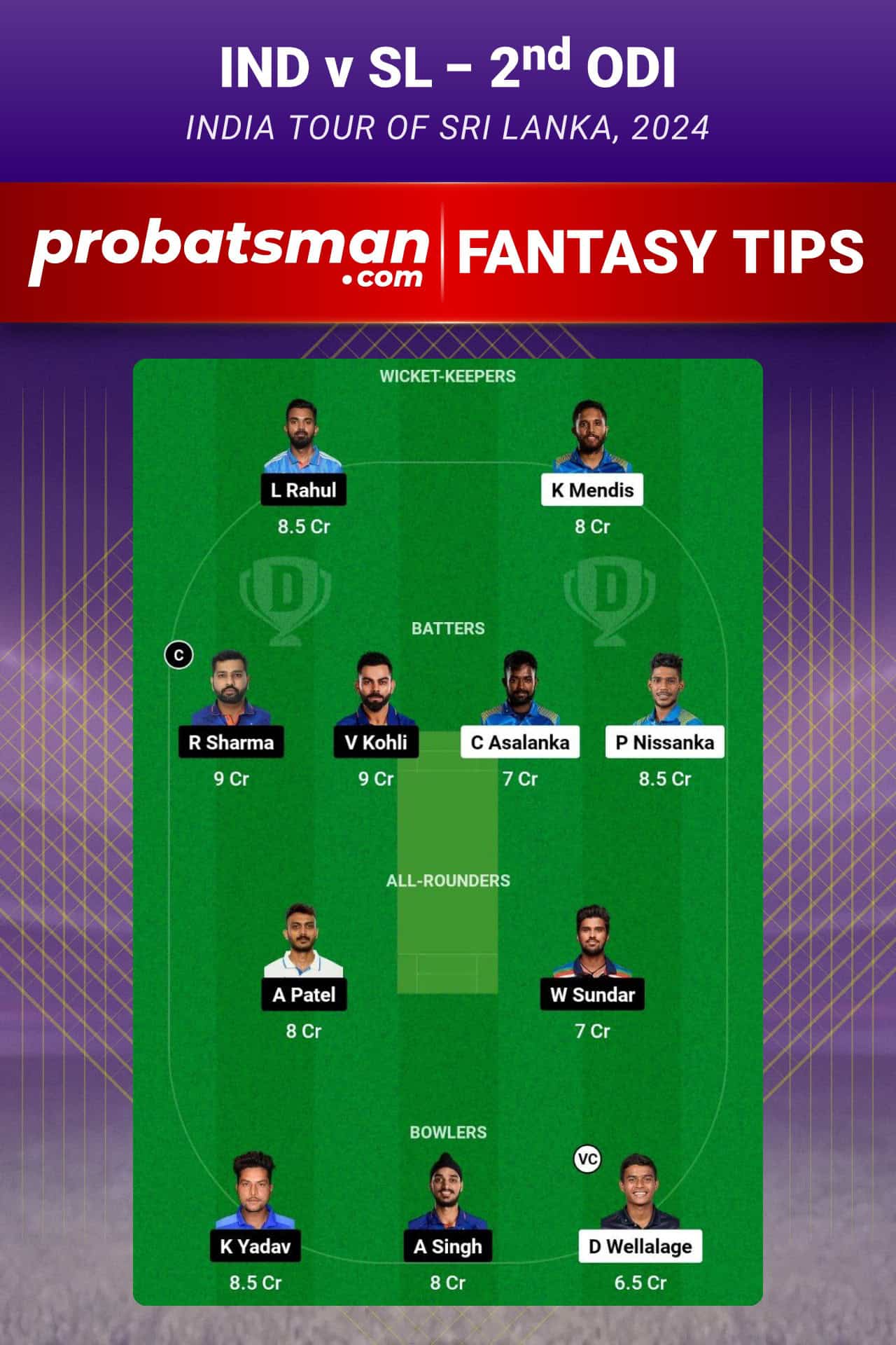 IND vs SL Dream11 Prediction For 2nd ODI of India tour of Sri Lanka 2024