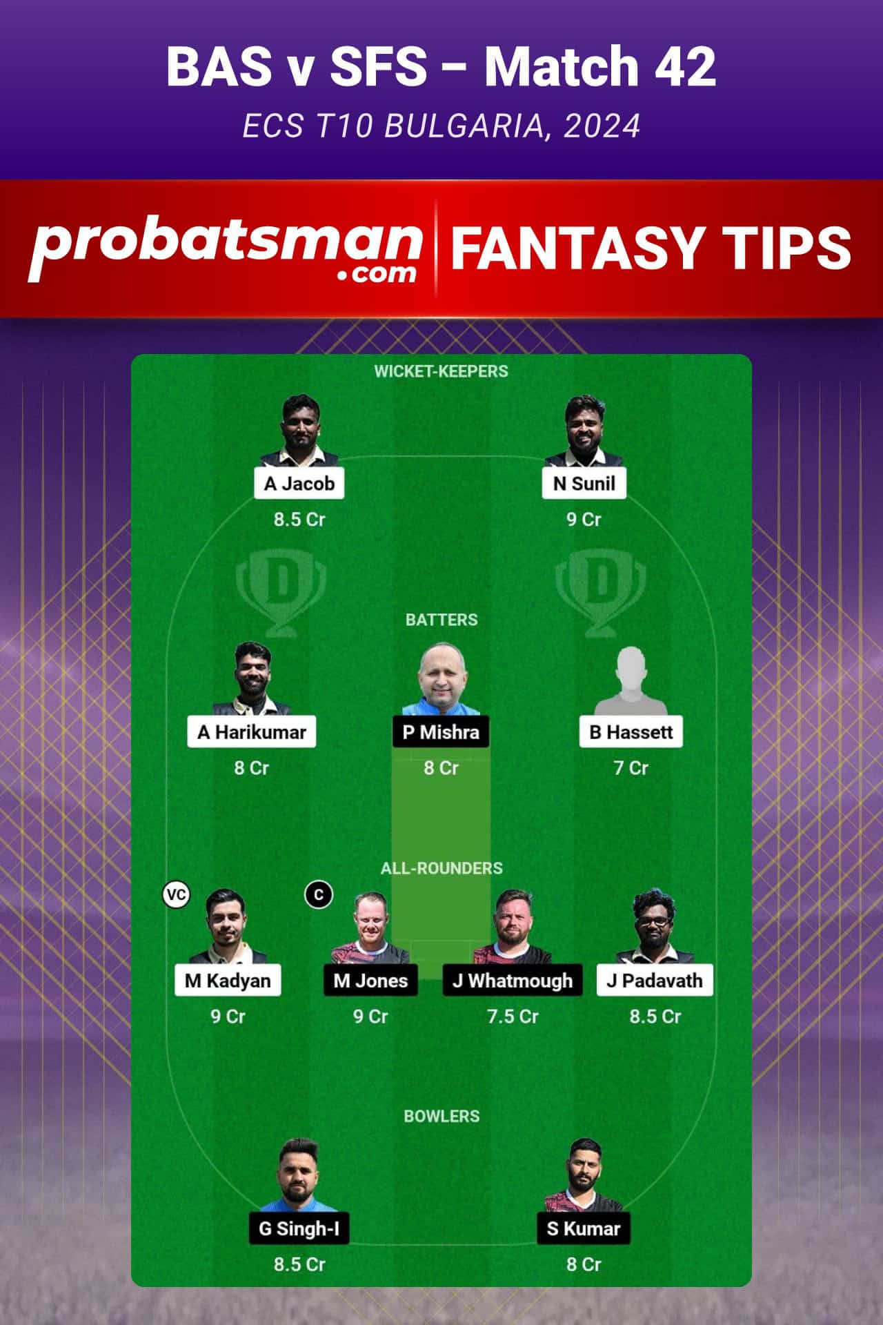 BAS vs SFS Dream11 Prediction For Match 42 of ECS T10 Bulgaria 2024