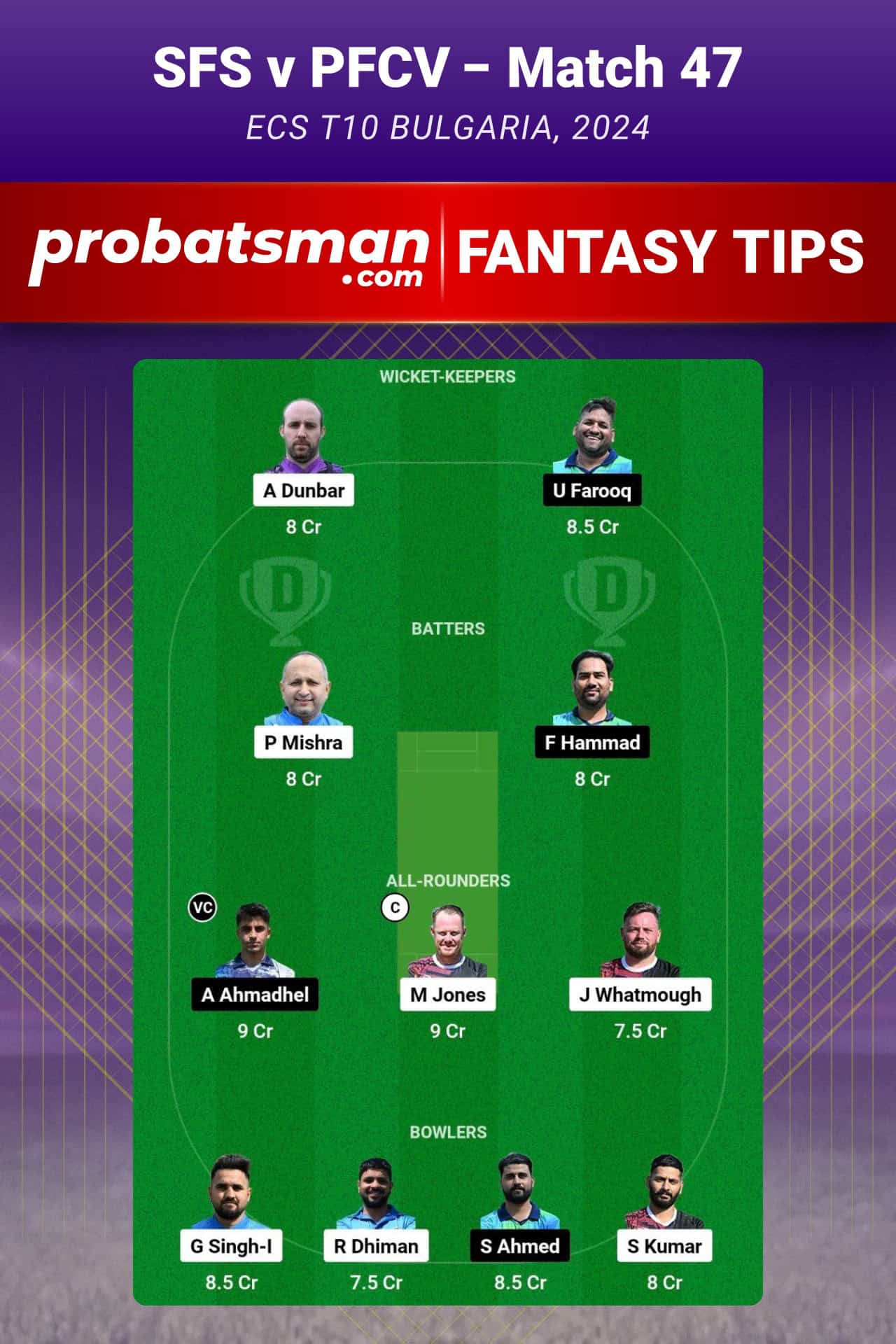 SFS vs PFCV Dream11 Prediction For Match 47 of ECS T10 Bulgaria 2024