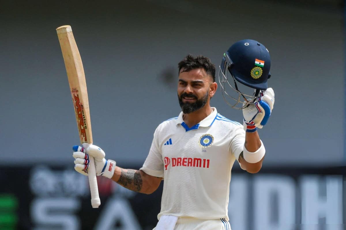 Virat Kohli Celebrating Century in a Test Match against West Indies