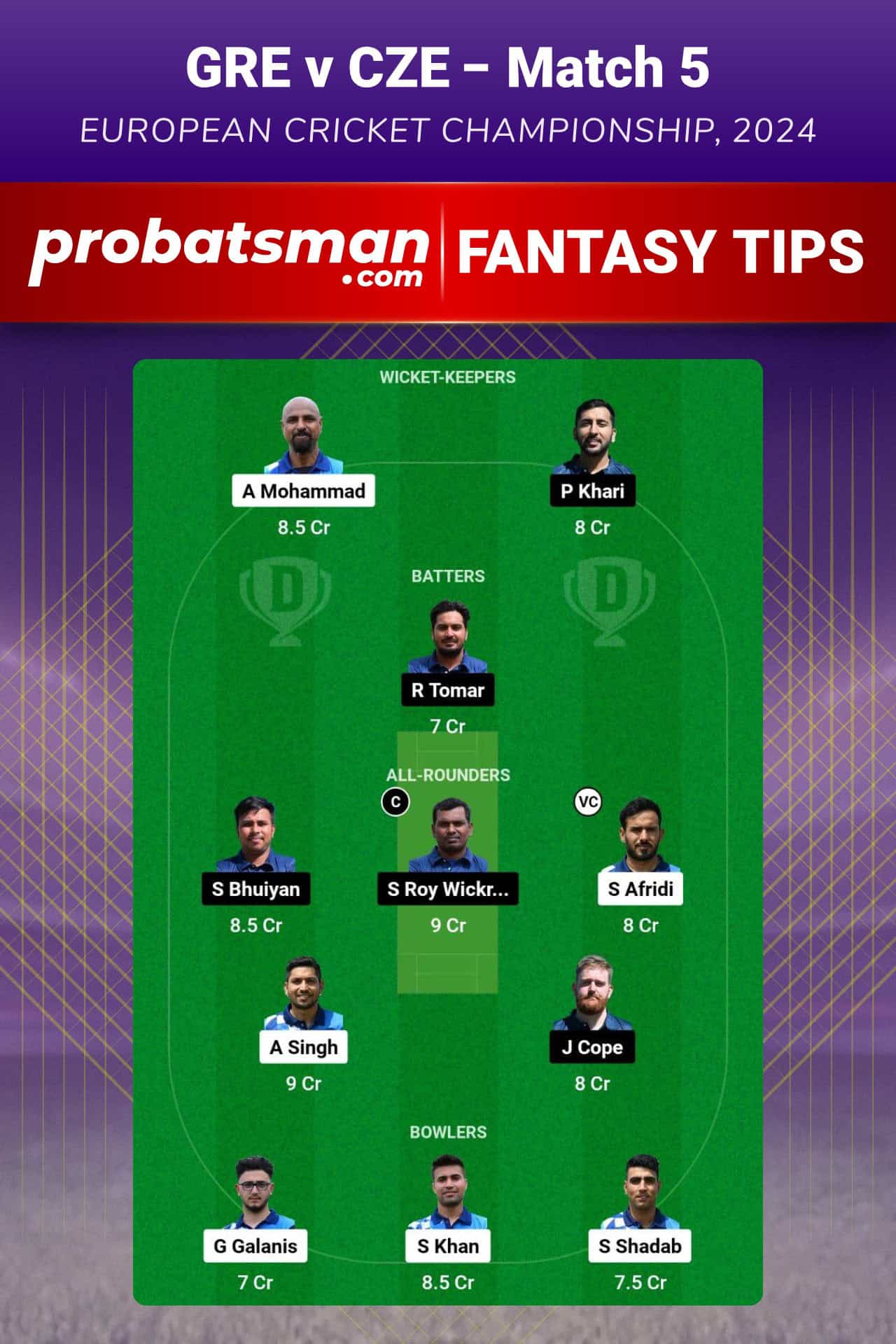 GRE vs CZE Dream11 Prediction For Match 5 of Playoffs of European Cricket Championship 2024