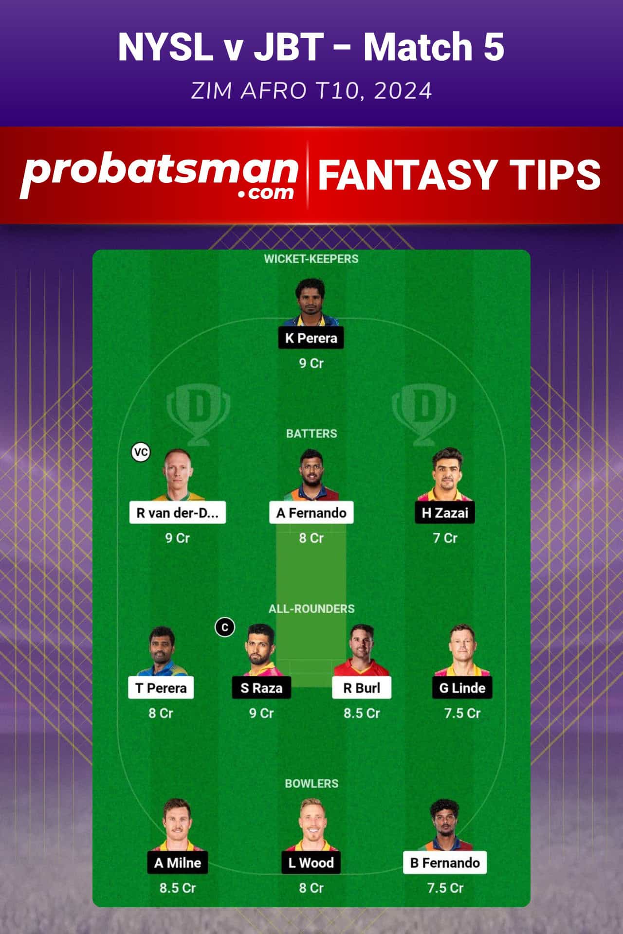 NYSL vs JBT Dream11 Prediction For Match 5 of Zim Afro T10 2024