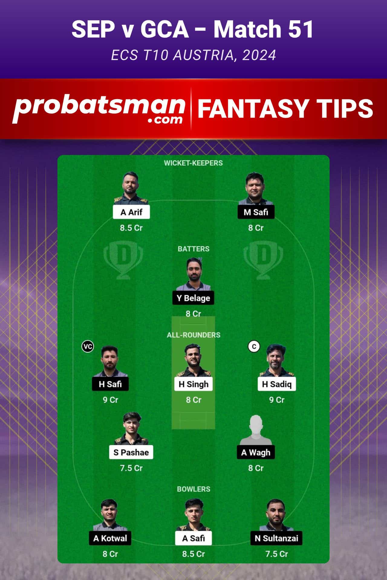 SEP vs GCA Dream11 Prediction For Match 51 of ECS T10 Austria 2024