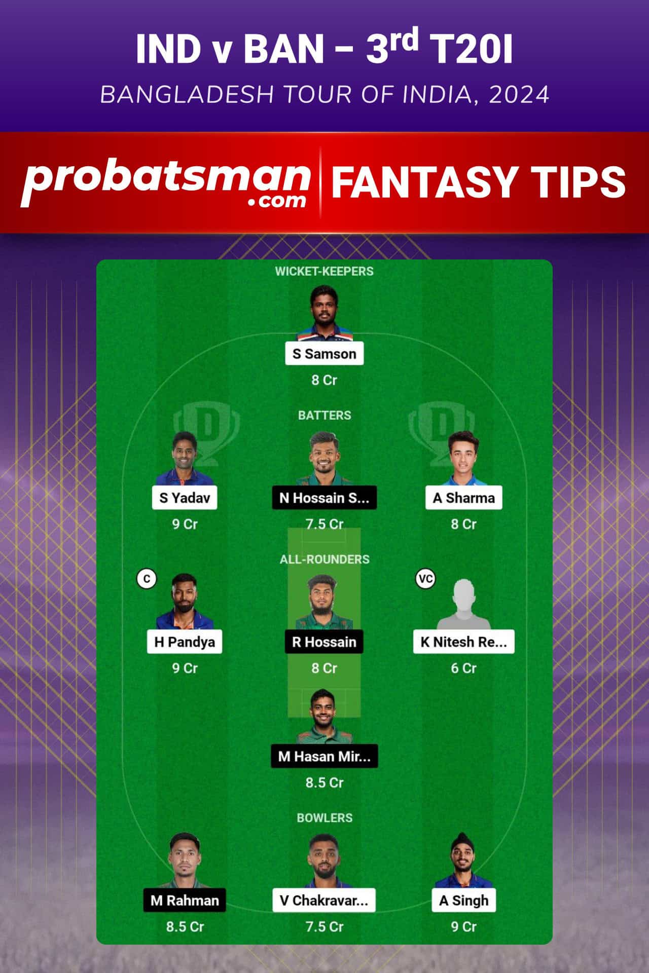 IND vs BAN Dream11 Prediction For 3rd T20I of Bangladesh tour of India 2024