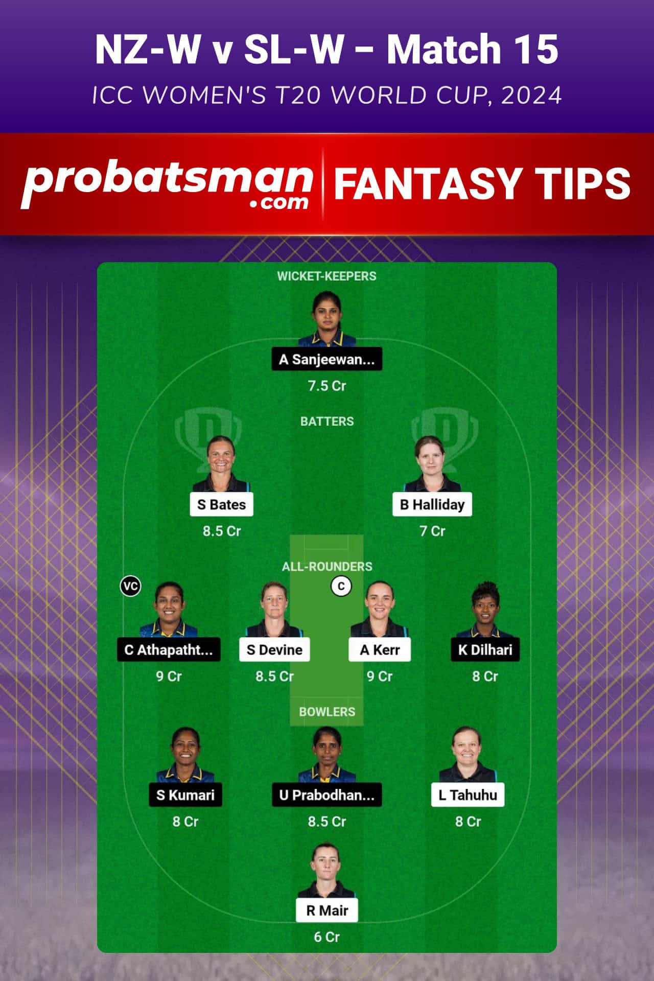 NZ-W vs SL-W Dream11 Prediction For Match 15 of ICC Women's T20 World Cup 2024