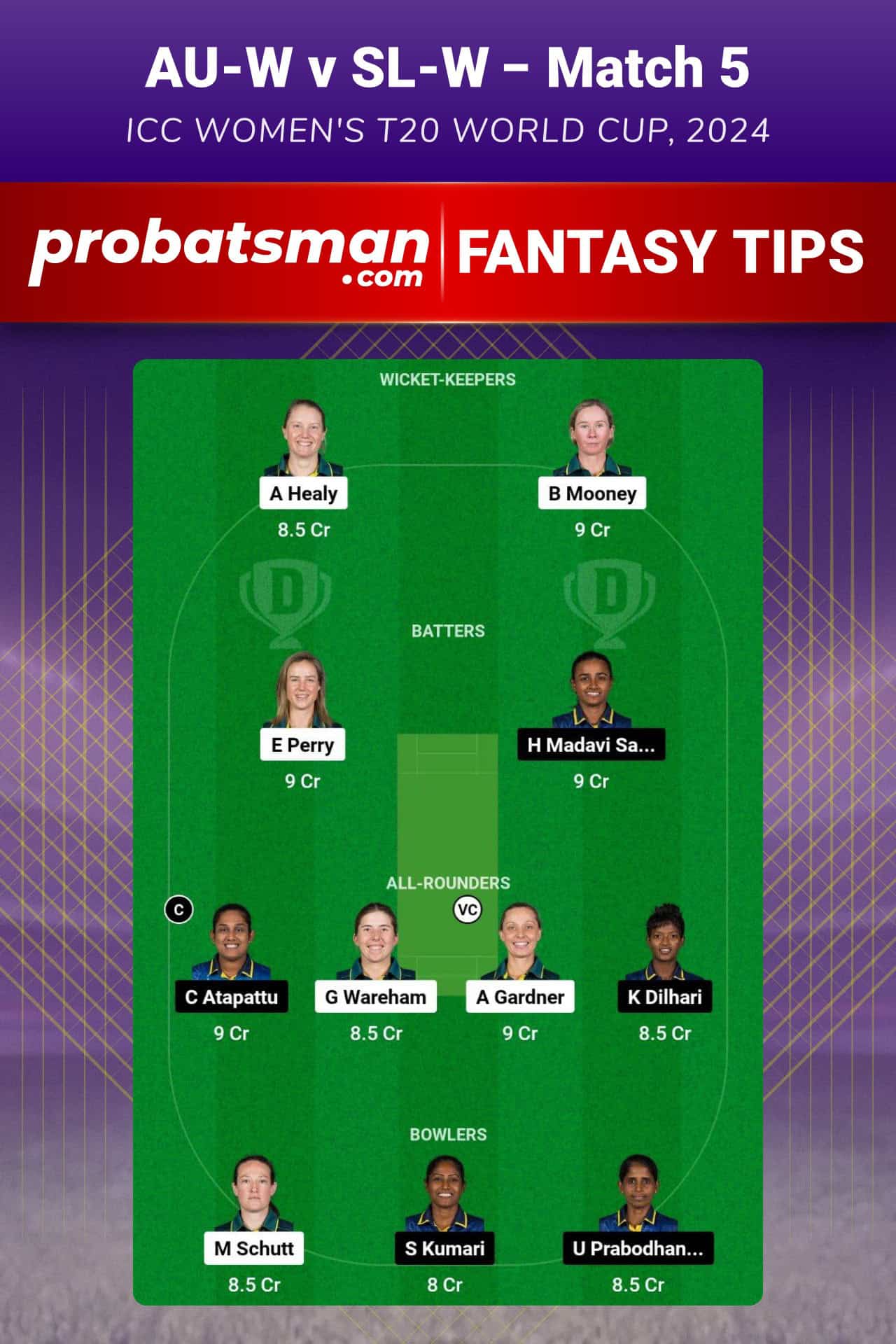 AU-W vs SL-W Dream11 Prediction For Match 5 of ICC Women's T20 World Cup 2024