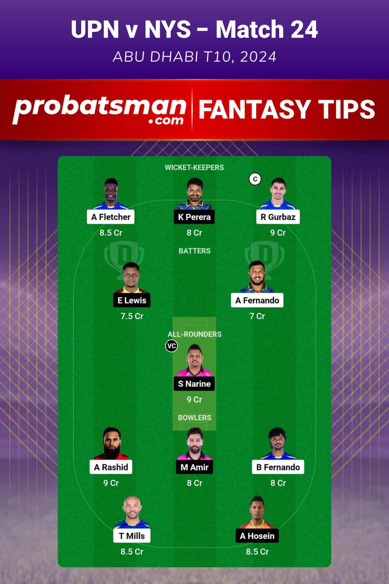 UPN vs NYS Dream11 Prediction For Match 24 of Abu Dhabi T10 2024