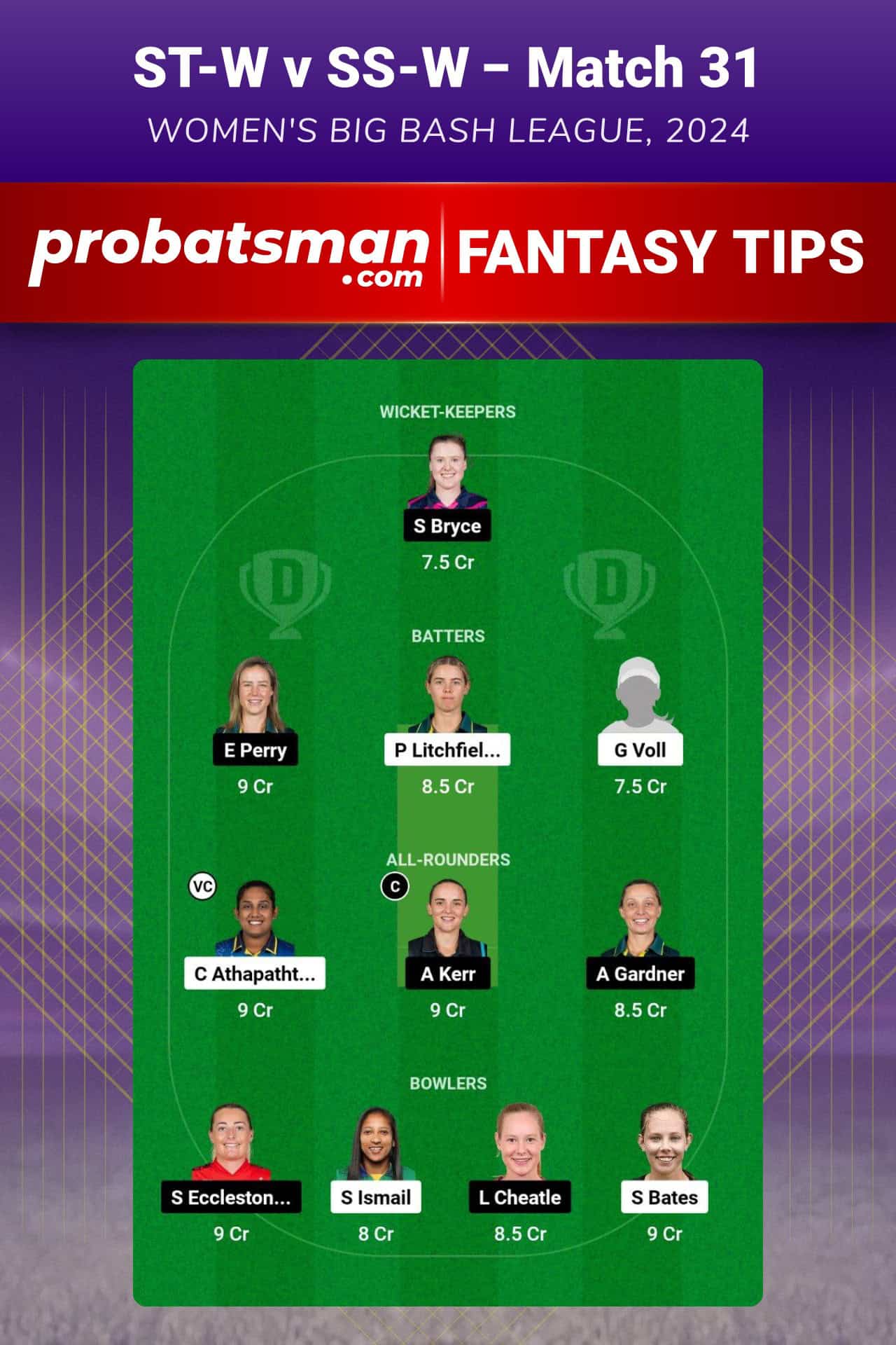 ST-W vs SS-W Dream11 Prediction For Match 31 of WBBL 2024