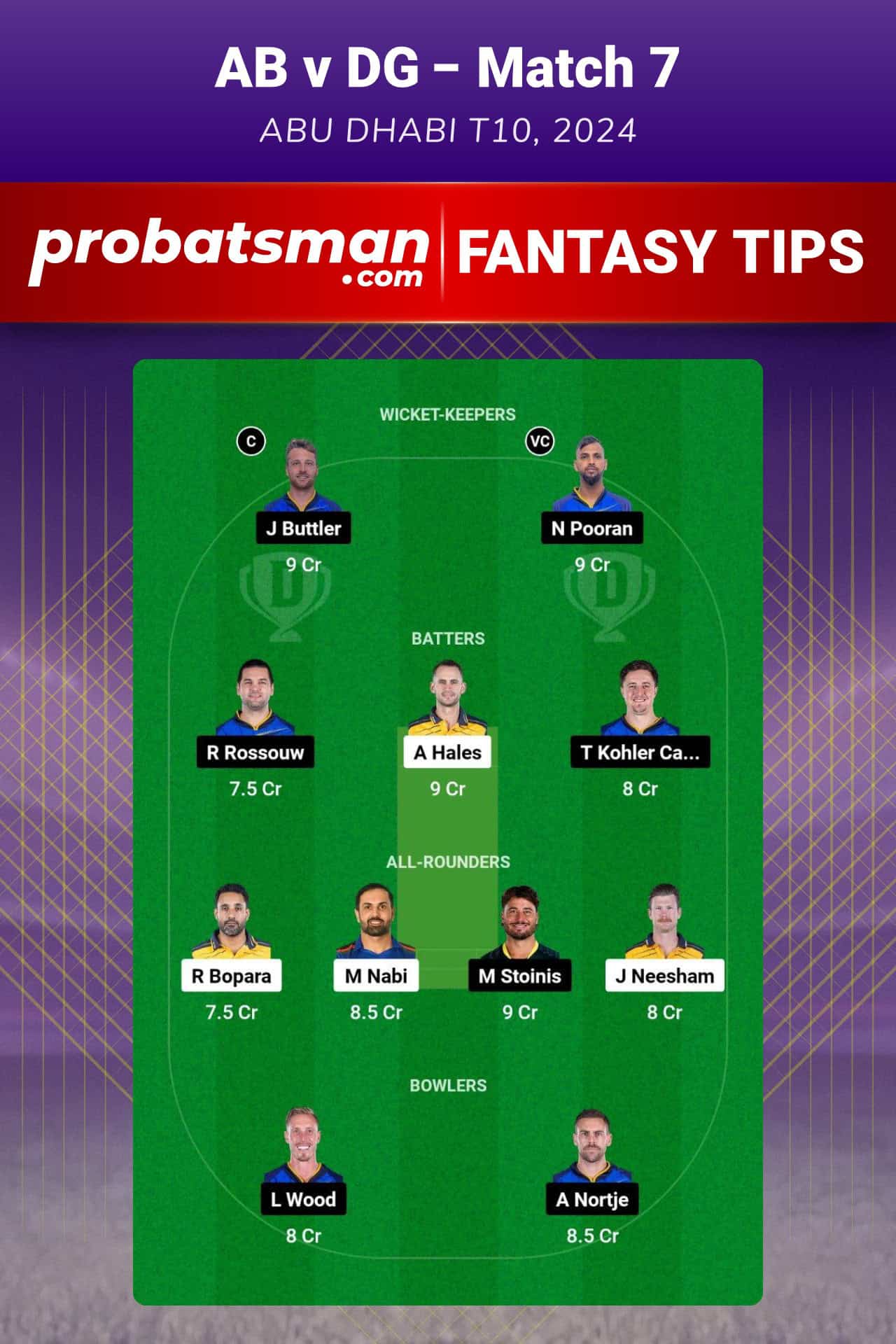 AB vs DG Dream11 Prediction For Match 7 of Abu Dhabi T10 2024