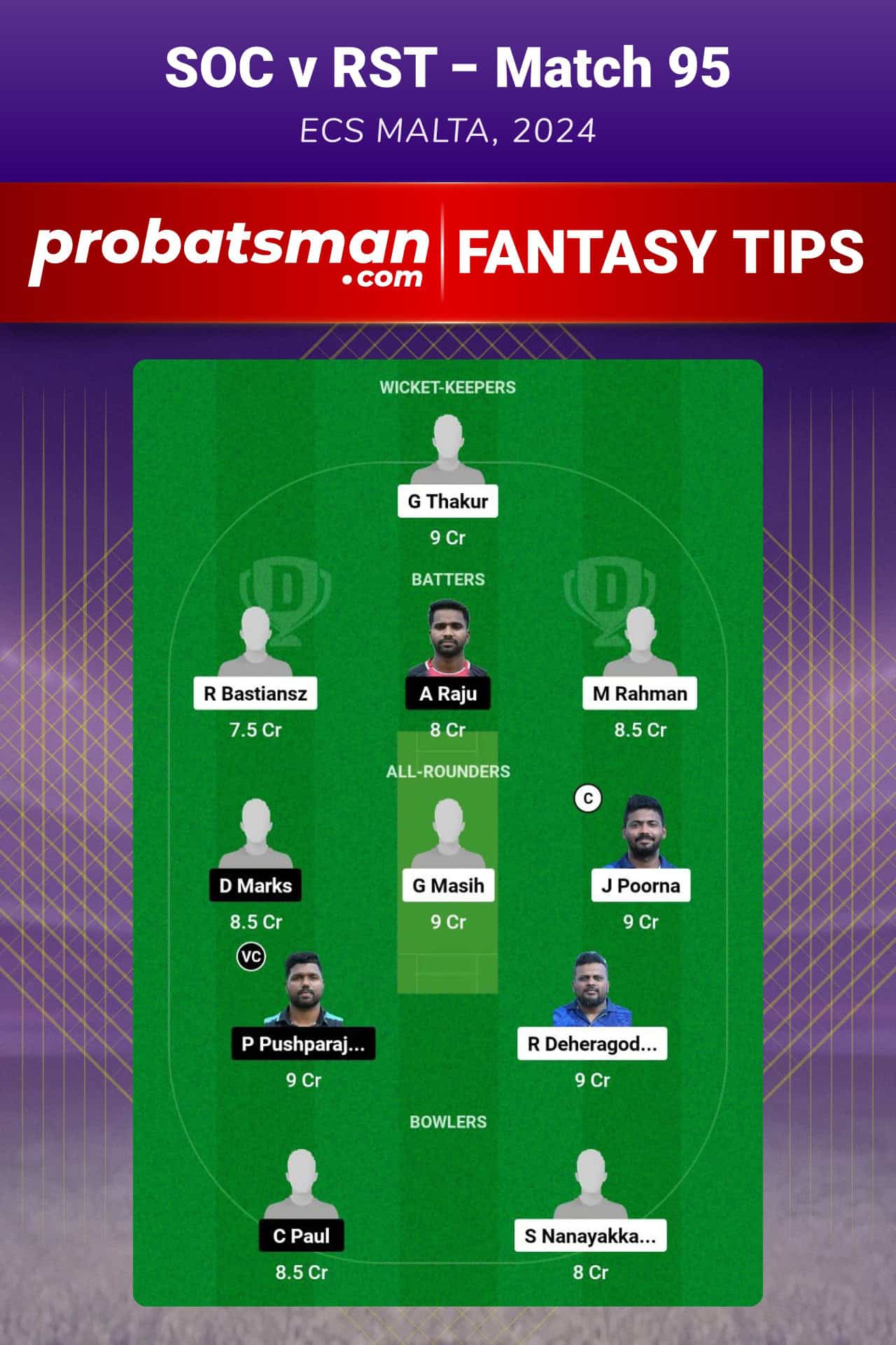 SOC vs RST Dream11 Prediction For Match 95 of ECS Malta 2024