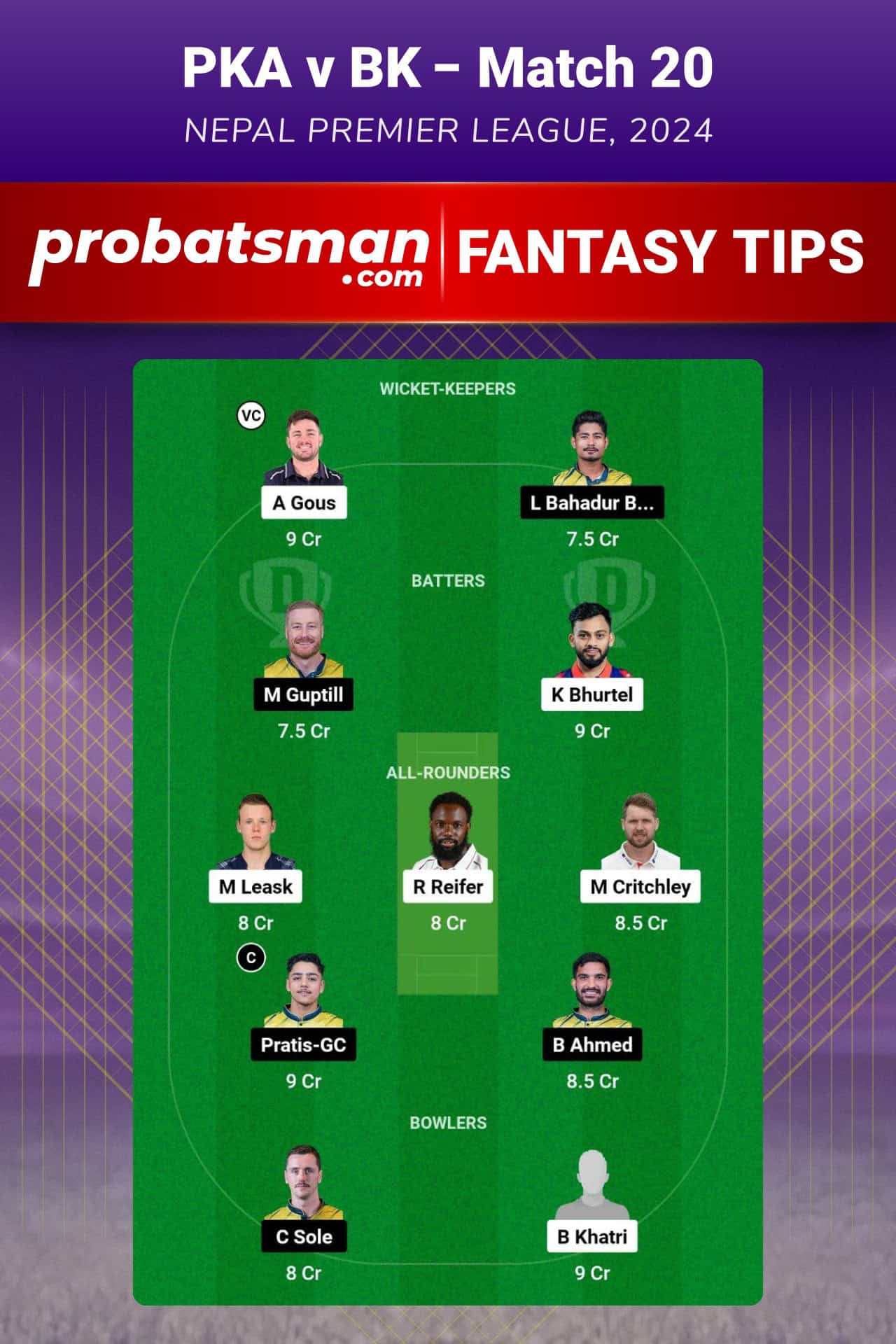 PKA vs BK Dream11 Prediction For Match 20 of Nepal Premier League 2024