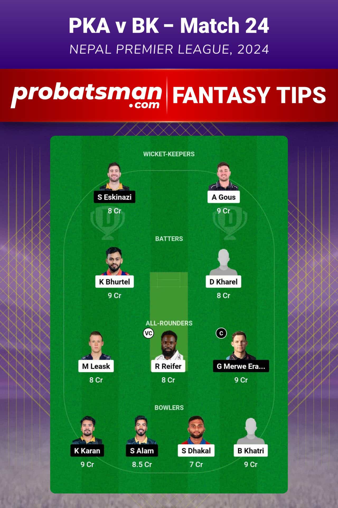 PKA vs KMG Dream11 Prediction For Match 24 of Nepal Premier League 2024