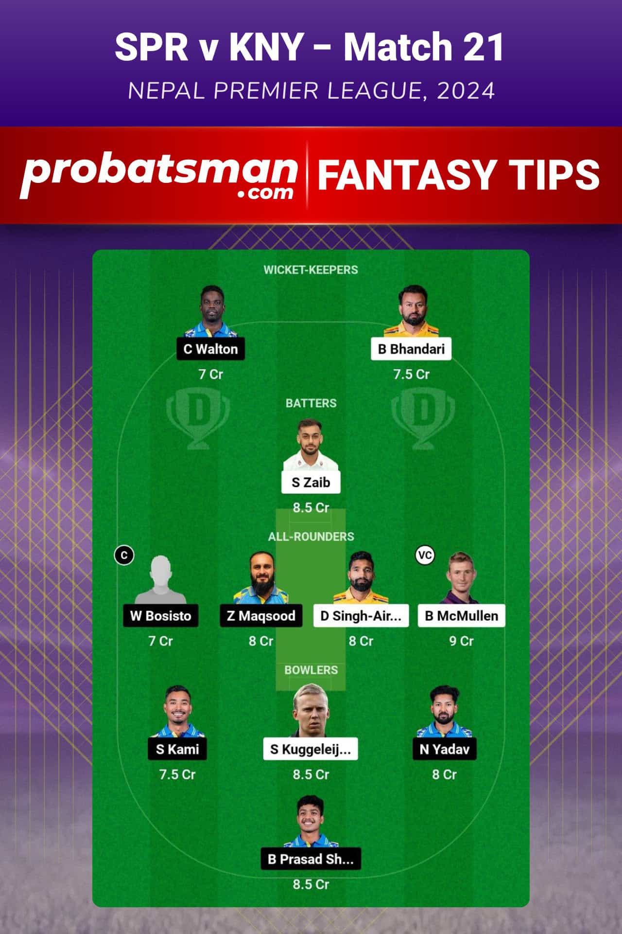 SPR vs KNY Dream11 Prediction For Match 28 of Nepal Premier League 2024