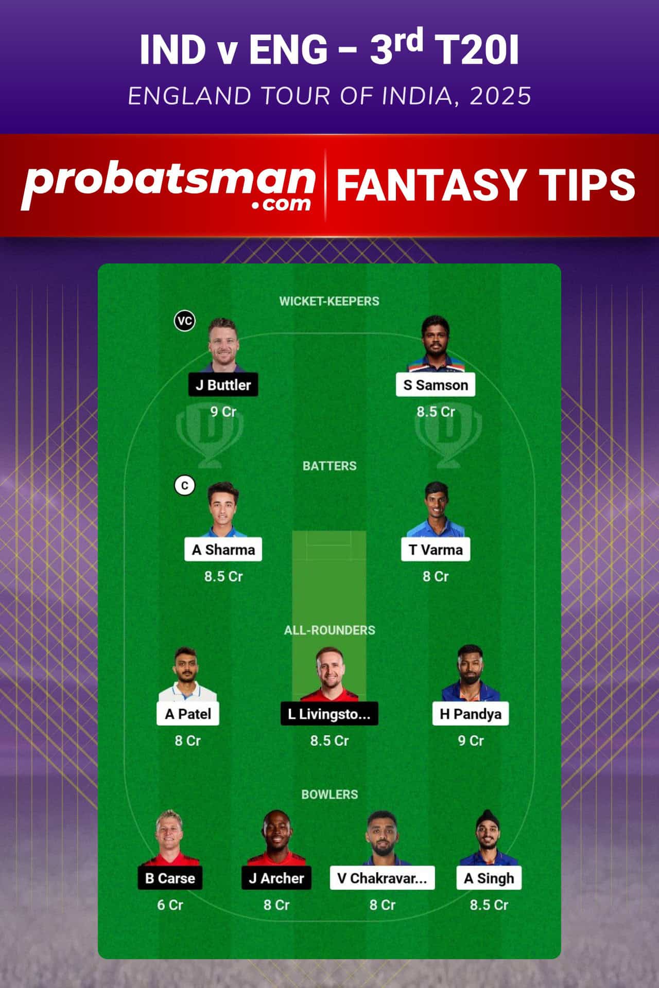 IND vs ENG Dream11 Prediction For 3rd T20I of England tour of India 2025