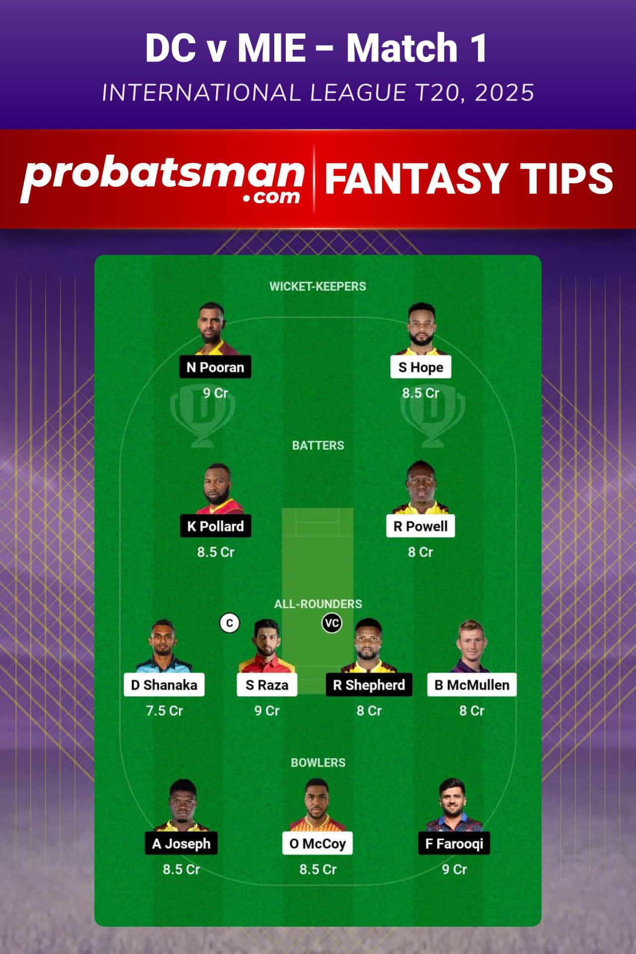 DC vs MIE Dream11 Prediction For Match 1 of International League T20 2025