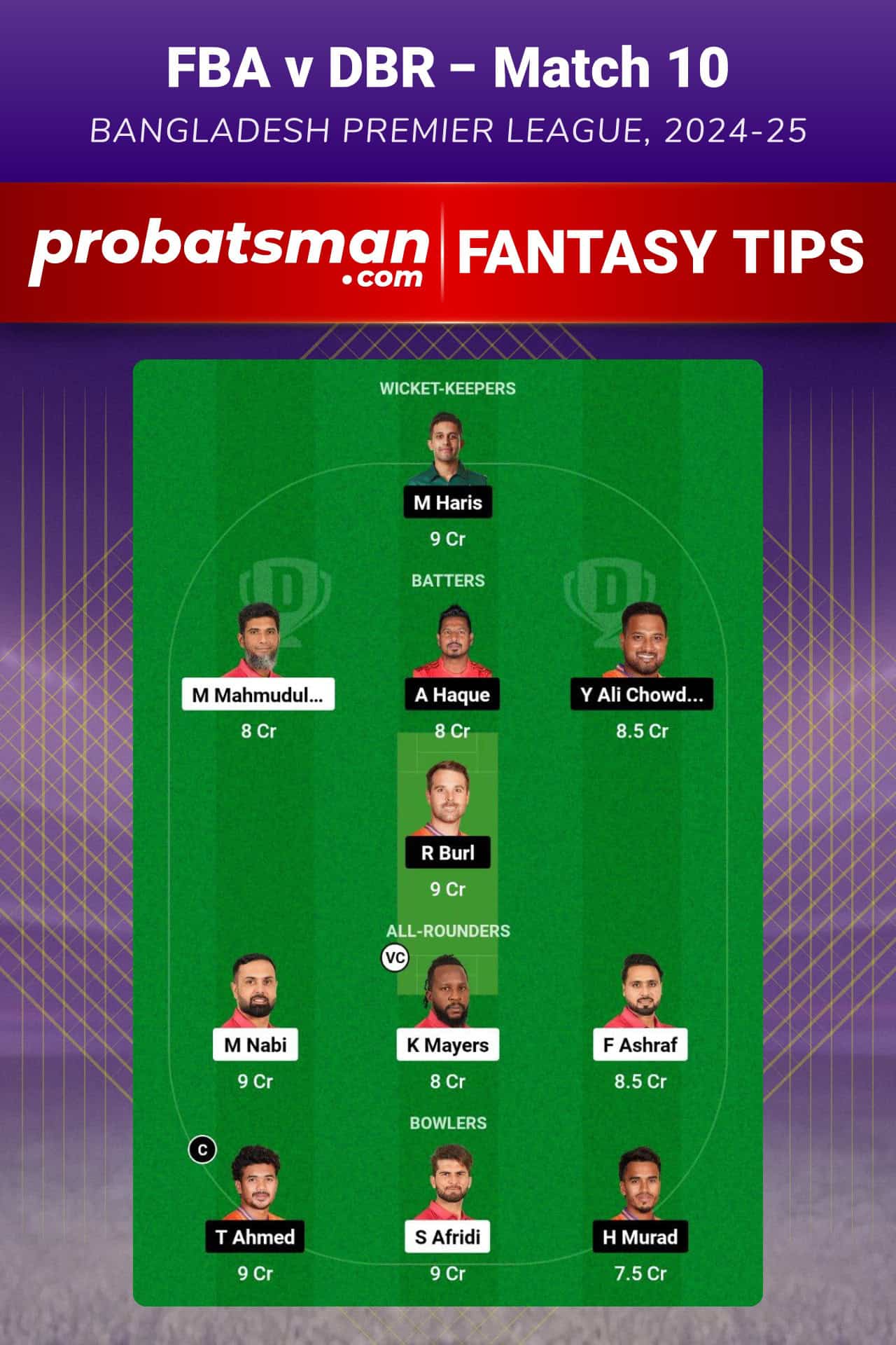 FBA vs DBR Dream11 Prediction For Match 10 of Bangladesh Premier League 2024-25