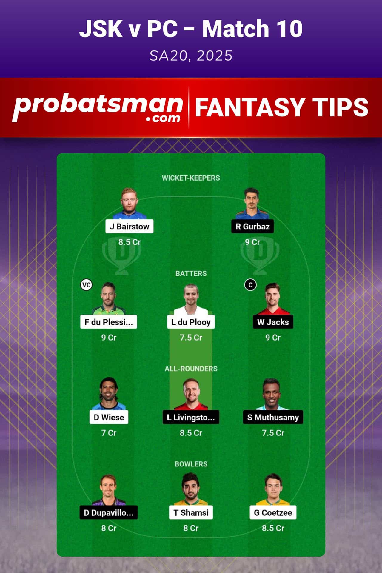 JSK vs PC Dream11 Prediction For Match 10 of SA20 2025