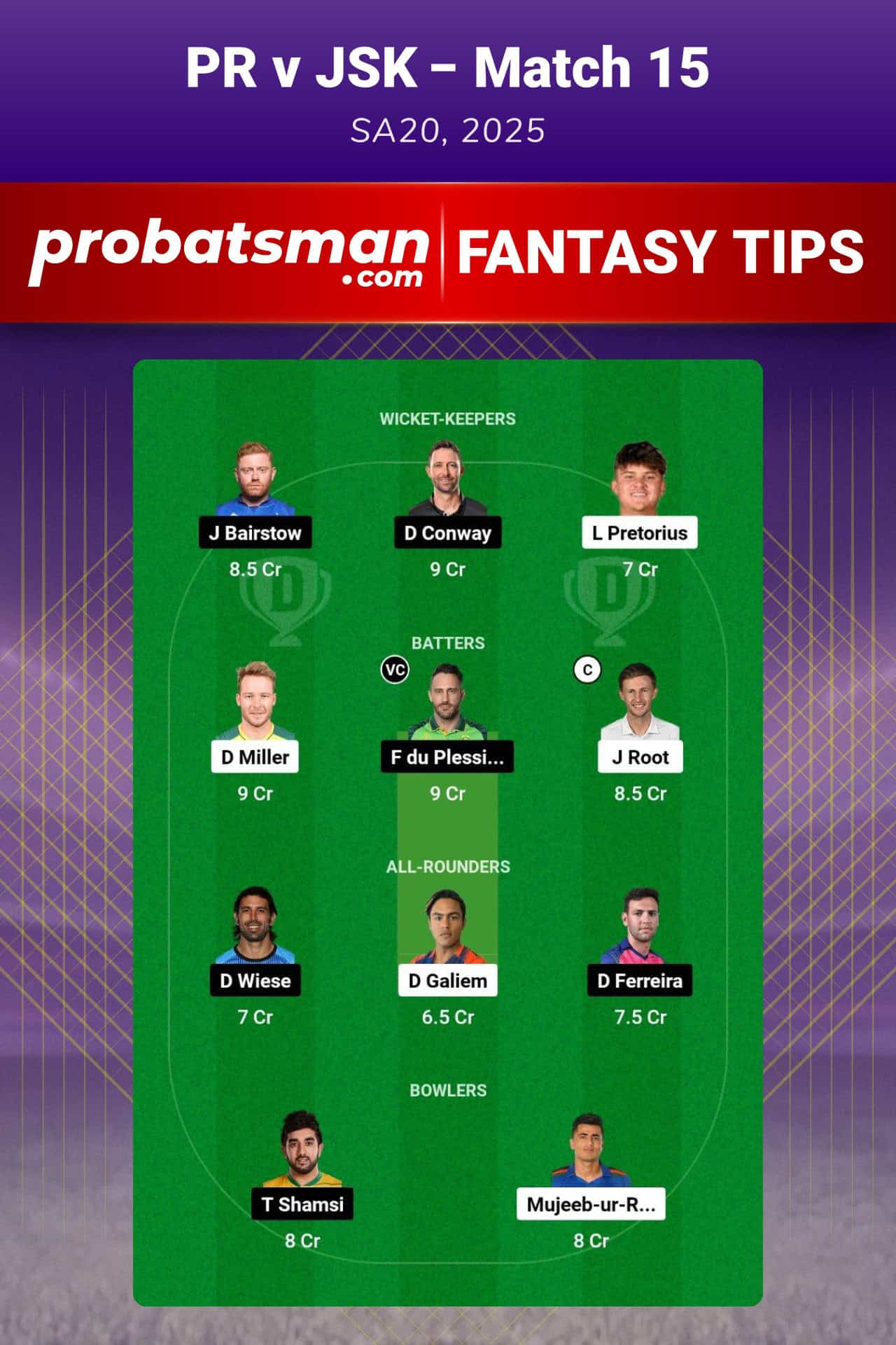 PR vs JSK Dream11 Prediction For Match 15 of SA20 2025