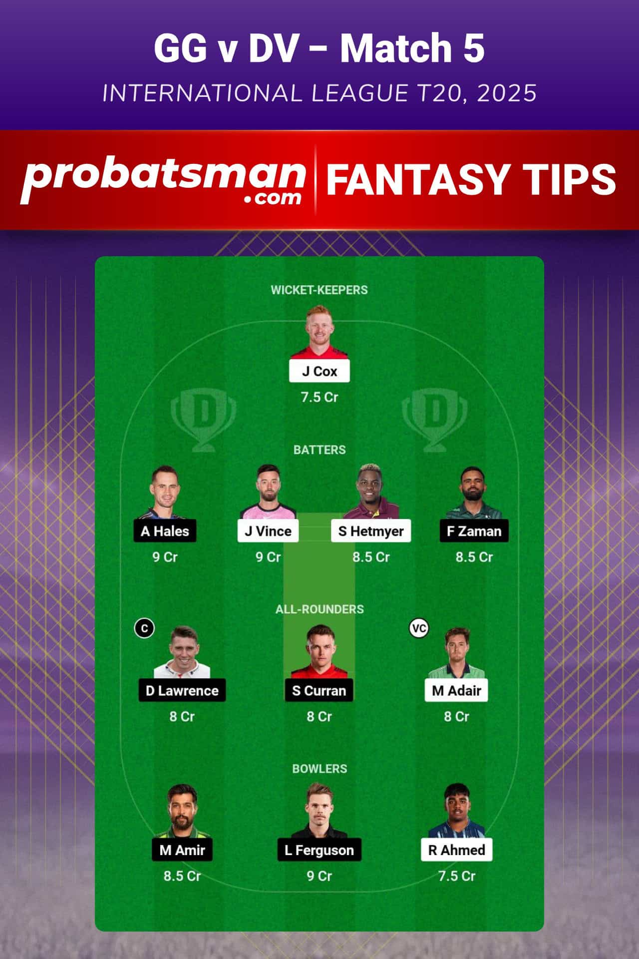 GG vs DV Dream11 Prediction For Match 5 of International League T20 2025