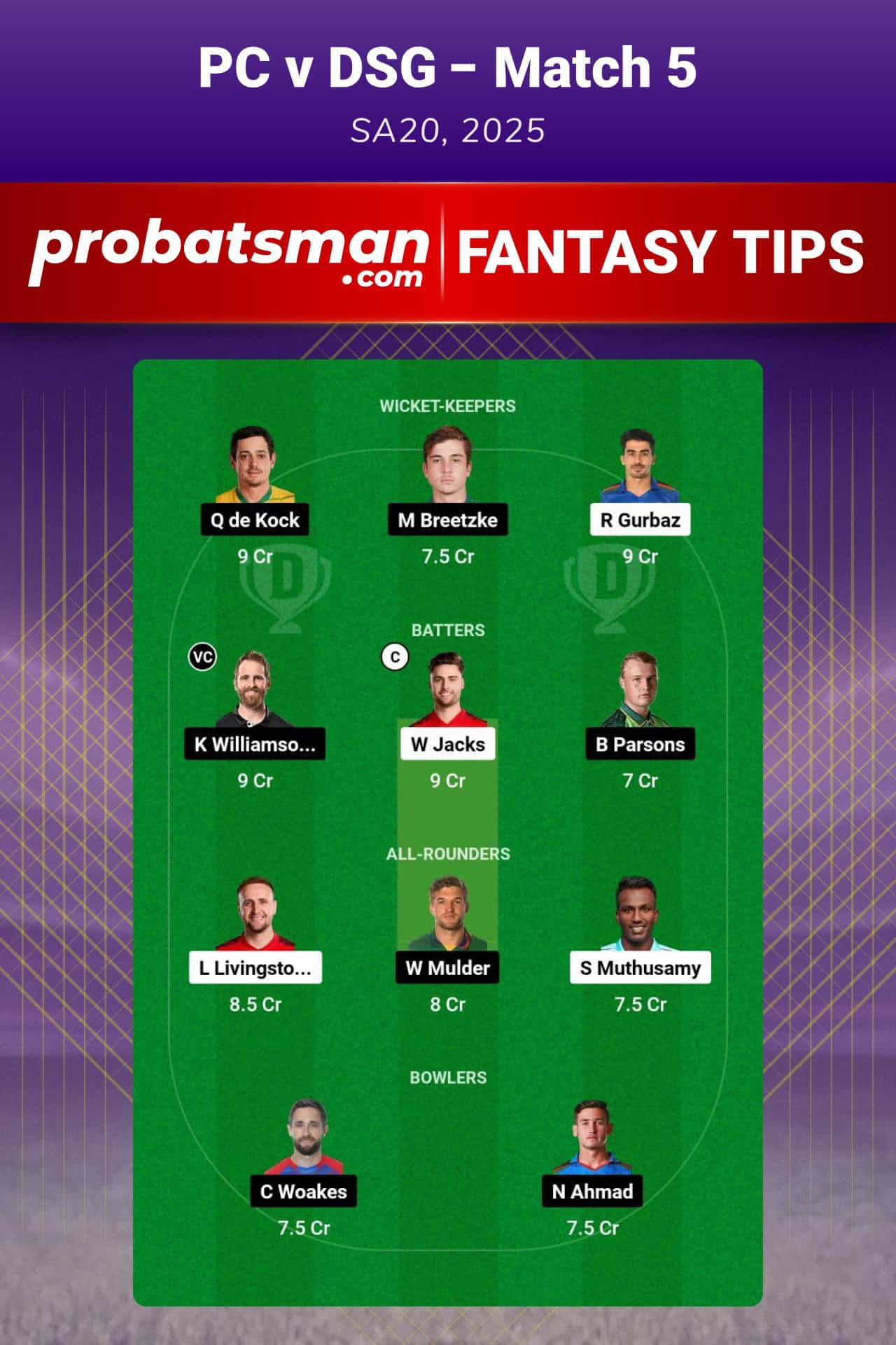 PC vs DSG Dream11 Prediction For Match 5 of SA20 2025