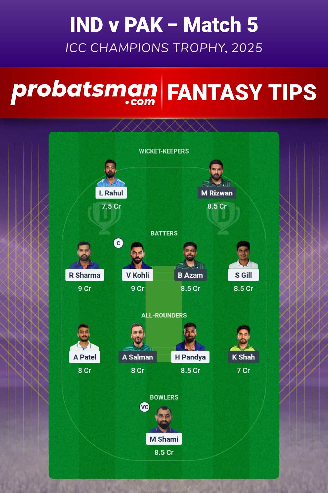 IND vs PAK Dream11 Prediction For Match 5 of ICC Champions Trophy 2025